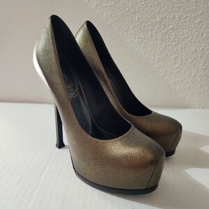 YSL Yves Saint Laurent Tribtoo Women’s Bronze Platform Pumps Heels Shoes Size 38